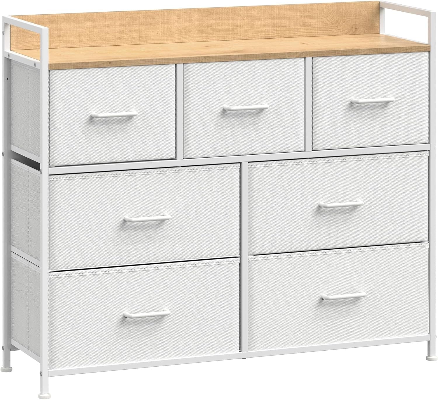 7 Drawer Chest Bedroom Cabinet Storage Unit White Oak Fabric Dresser