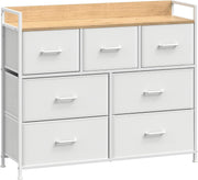 7 Drawer Chest Bedroom Cabinet Storage Unit White Oak Fabric Dresser