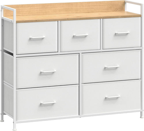 7 Drawer Chest Bedroom Cabinet Storage Unit White Oak Fabric Dresser
