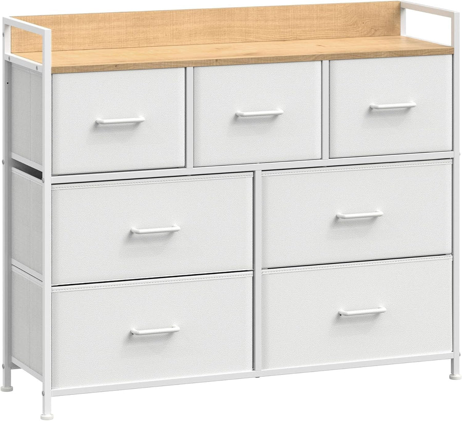 7 Drawer Chest Bedroom Cabinet Storage Unit White Oak Fabric Dresser