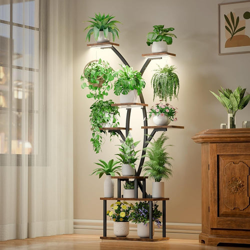 7-Tier Metal Plant Stand with Grow Lights, Tall Corner Shelf for Indoor Plants