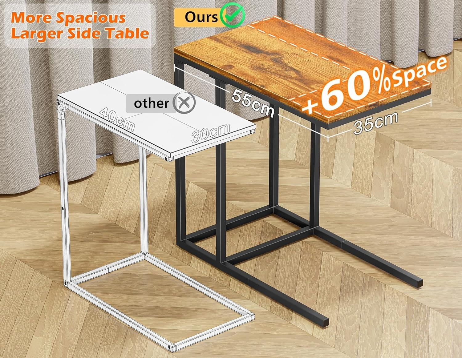 Small C-Shaped Side Table with Sturdy Metal Frame, Laptop & Sofa Table
