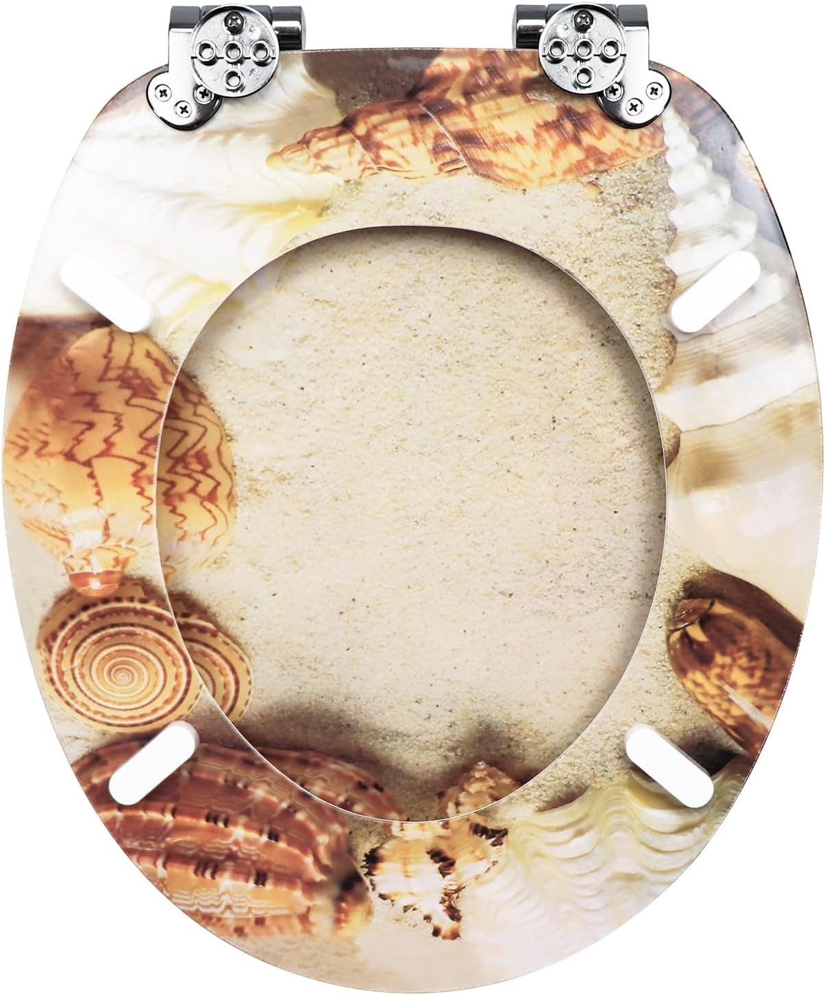 Soft Close Wooden Toilet Seat MDF Durable Adjustable Hinges 43.5x37.5cm