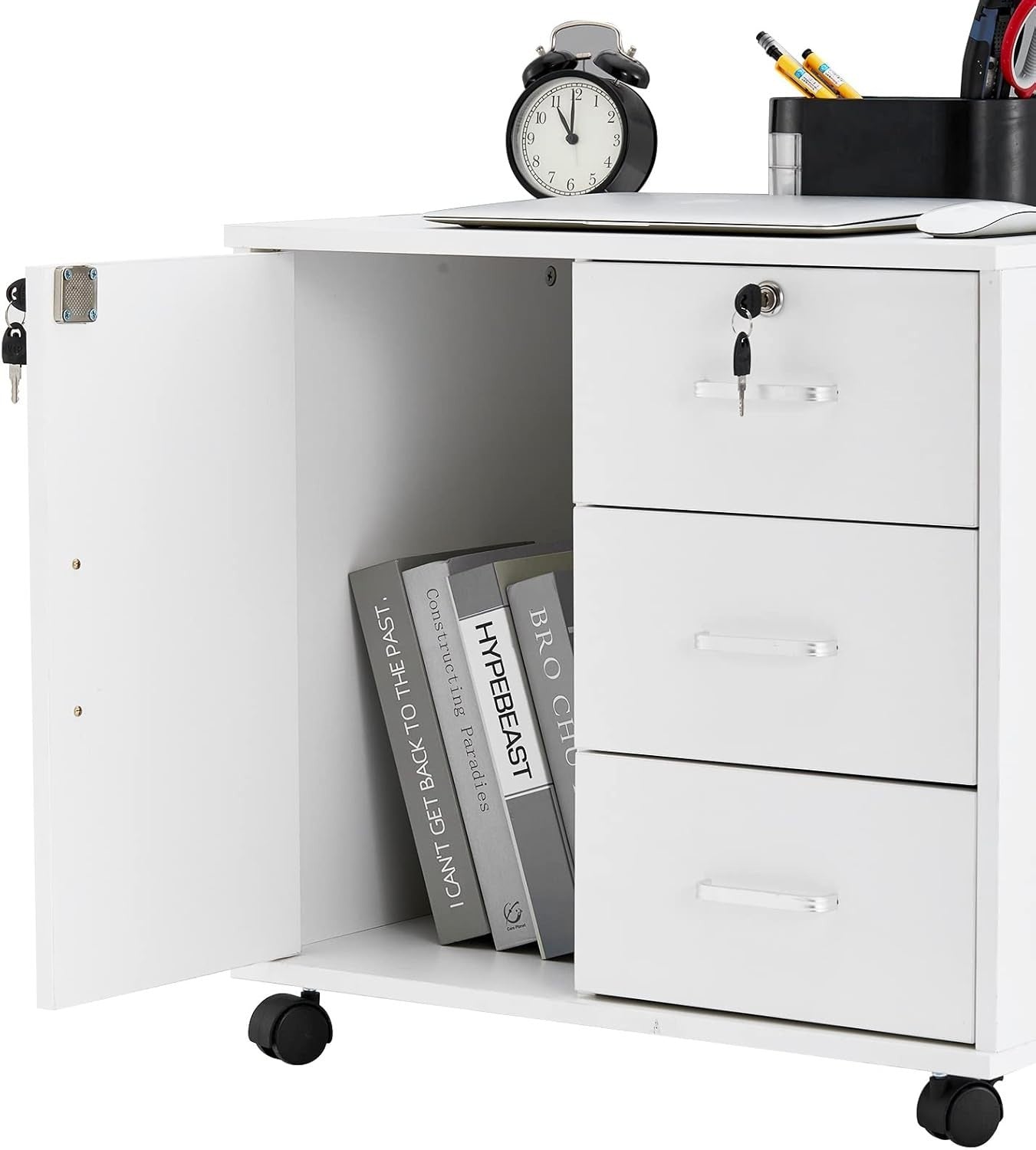 Locking Mobile File Cabinet 3 Drawer Printer Stand Rolling Office Storage