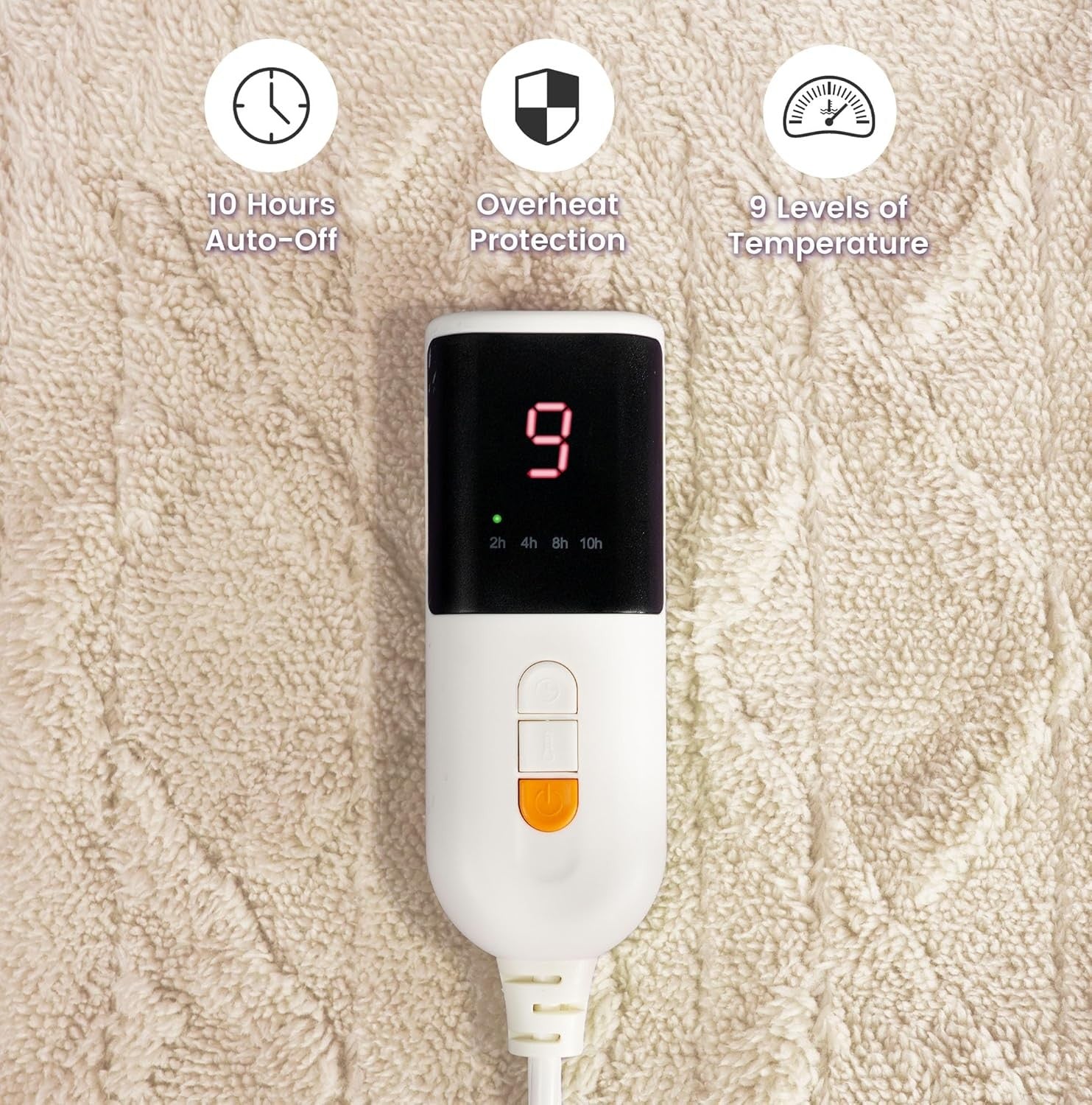Electric Heated Throw Blanket Soft Large 9 Heat Levels Timer Washable 130x160cm