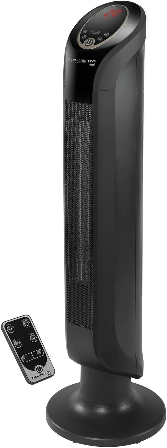 2400W Ceramic Tower Heater Fan 3 Heat Levels Quiet Hot Radiator w Remote – Black