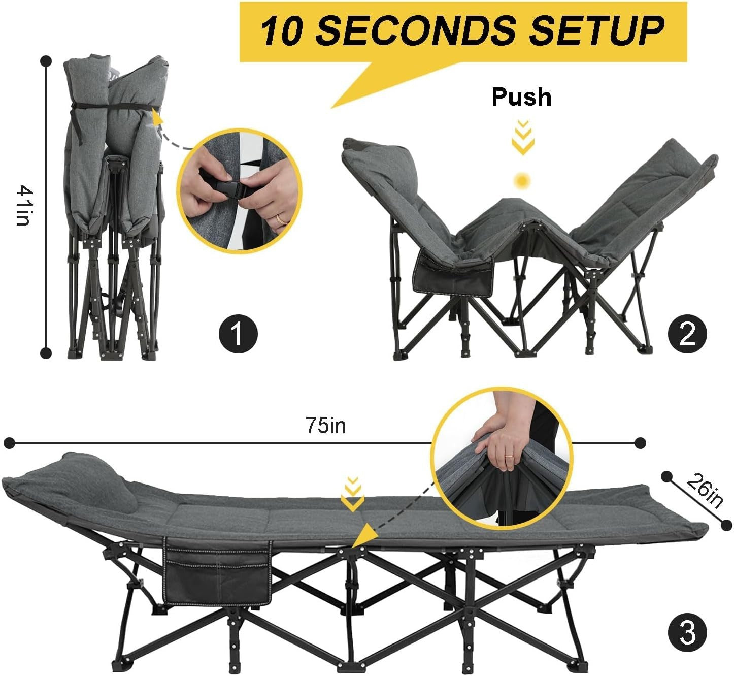 Heavy-Duty Folding Camping Bed Adult Cot w/ Cushion Pillow 450lbs Max