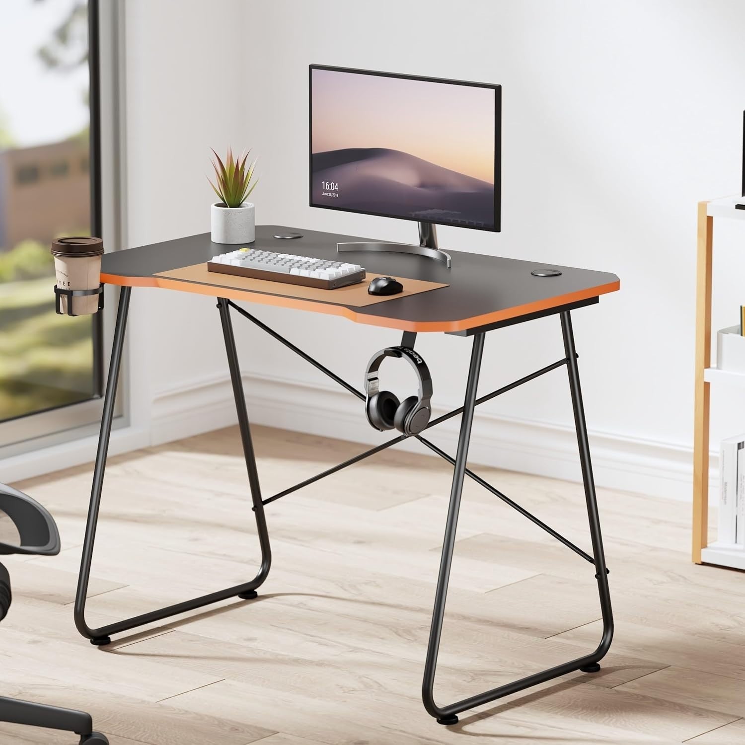 Computer Desk 93x60cm with Cup Holder & Hook for Home Office Gaming Black
