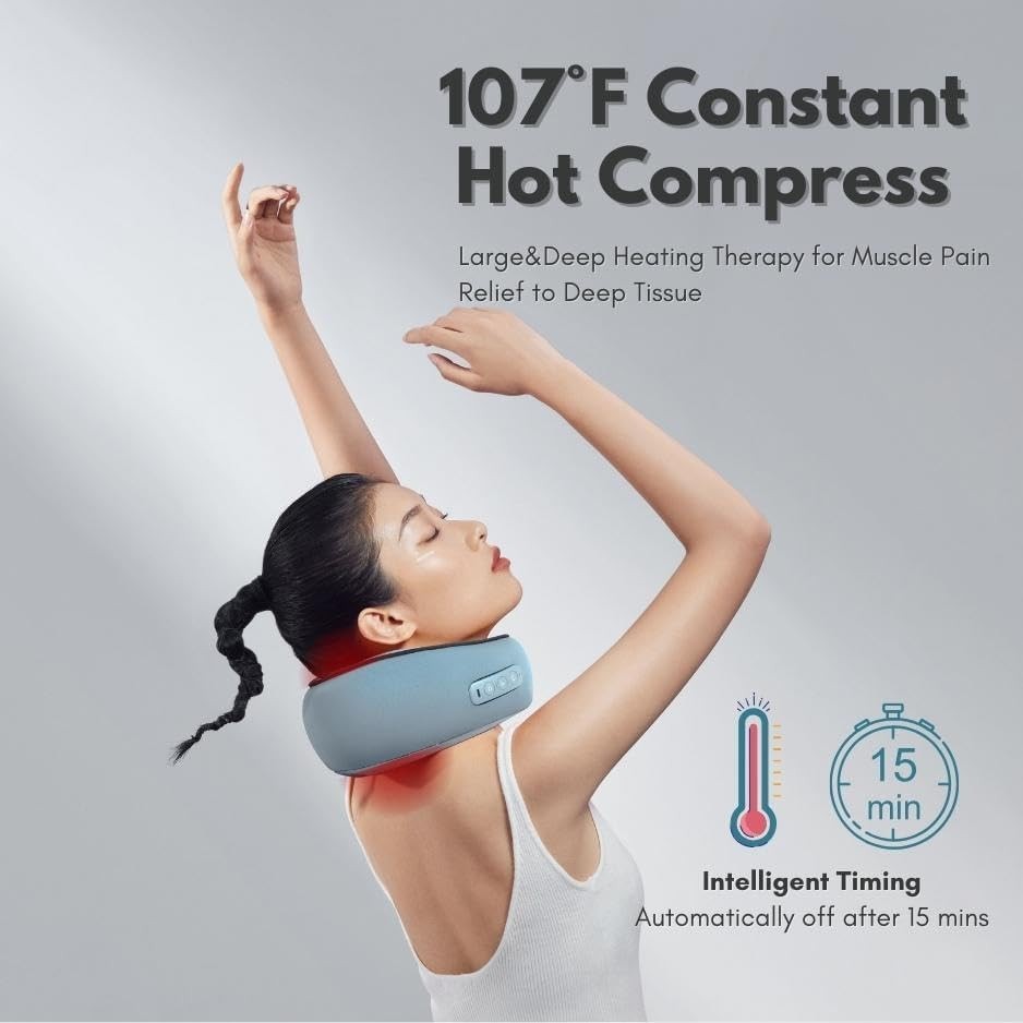 Heated Neck Massager Cordless Deep Tissue Pain Relief Travel Pillow