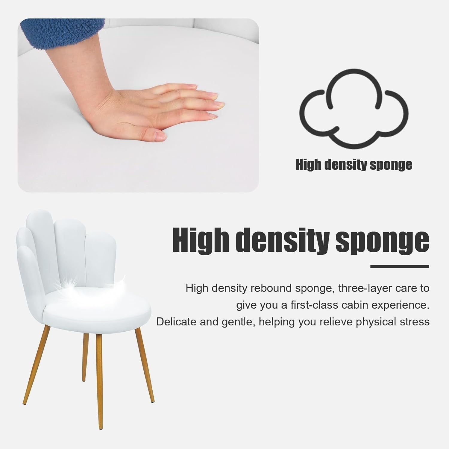 White Petal Vanity Chair Mid-Century Flannel Makeup Stool with Gold Legs