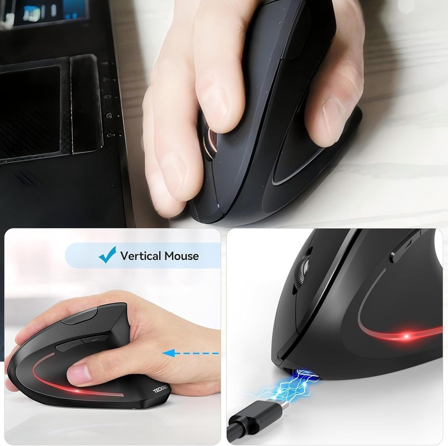 Ergonomic Vertical Mouse Wireless Bluetooth Rechargeable Silent