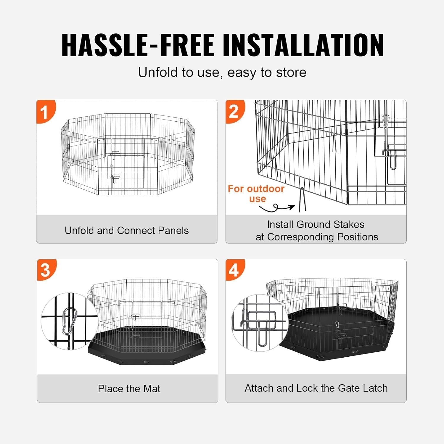 Foldable 24" Metal Dog Playpen 8-Panel Fence with Floor Mat Indoor Outdoor