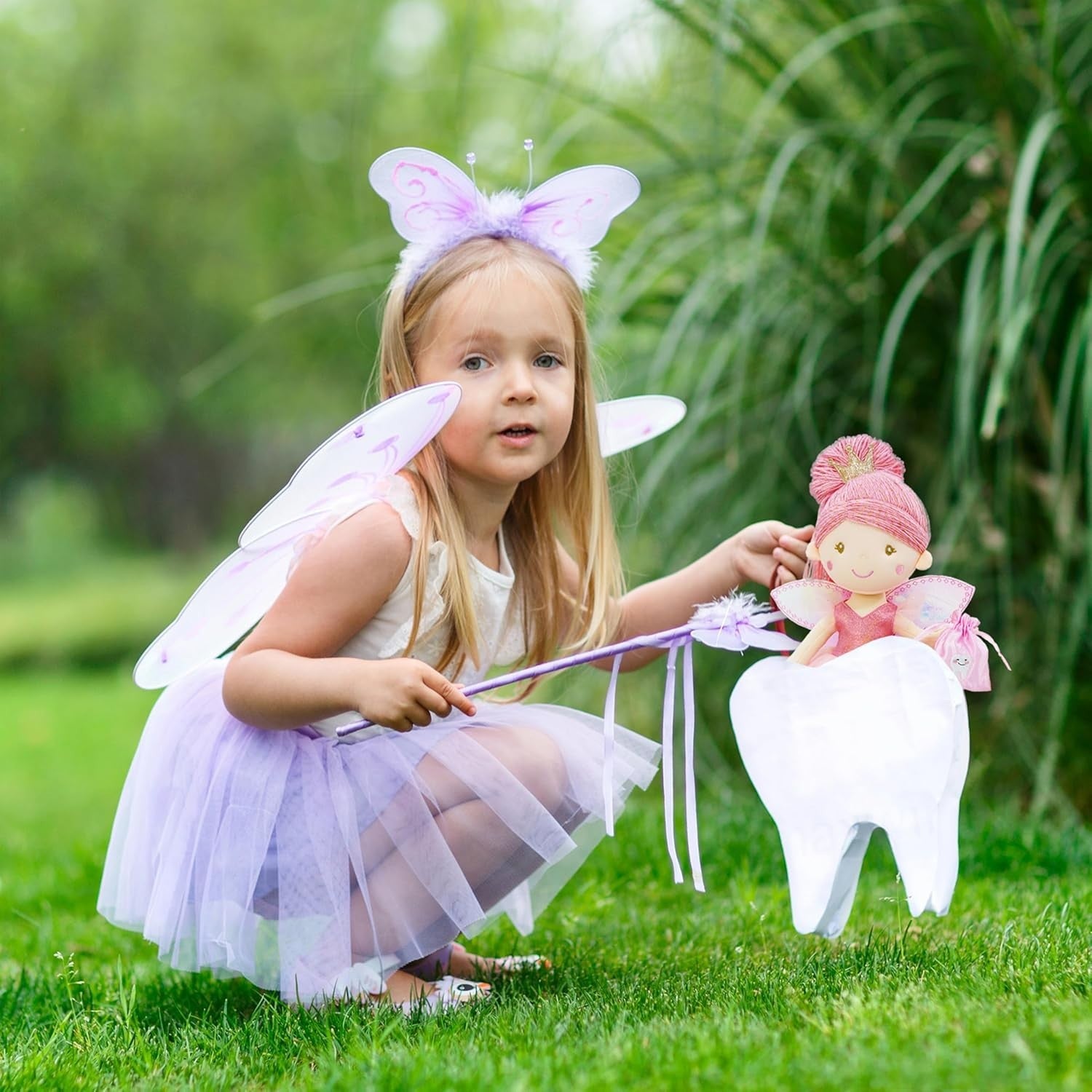 Tooth Fairy Doll 40cm Plush Soft Toy Pink Wings Tooth Pouch Gift