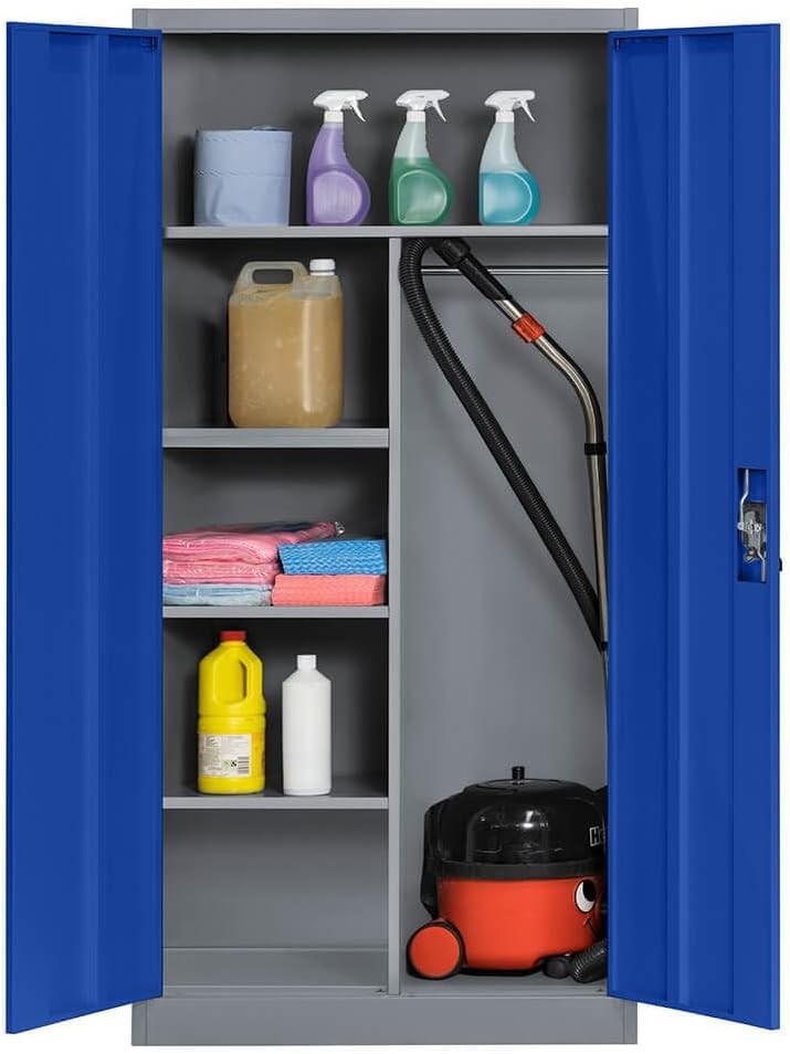 Blue Metal Lockable Cleaning Cabinet Utility Cupboard with Adjustable Shelves
