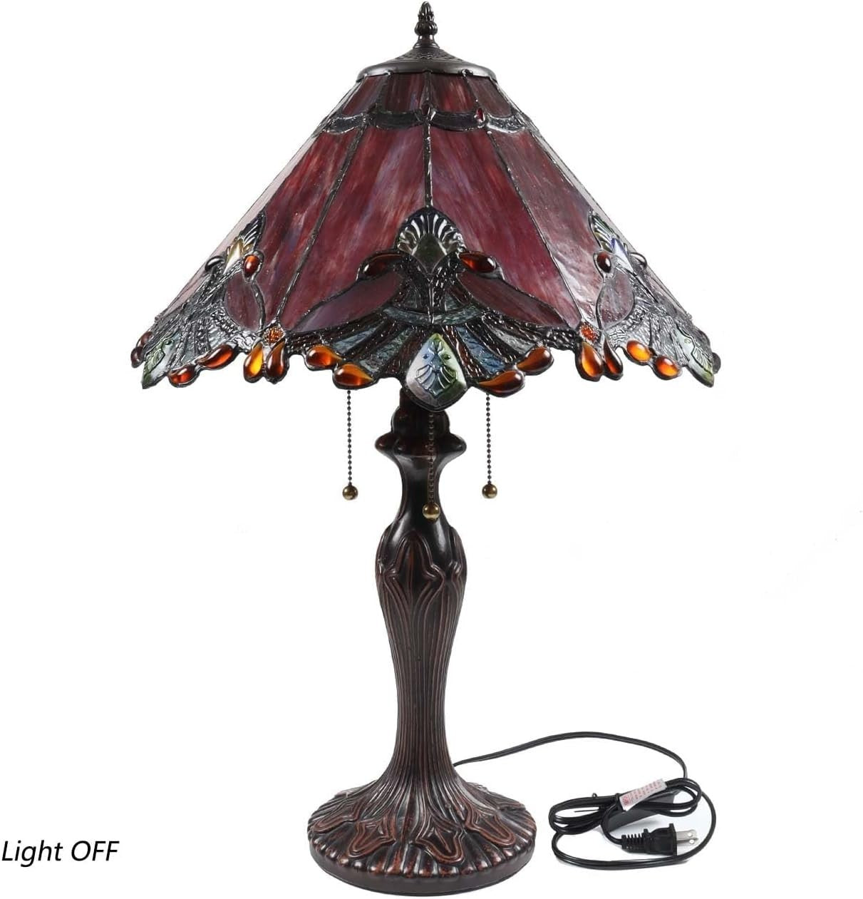 Baroque Red Tiffany Style Table Lamp 26" Tall, 2 E27 Bulbs, Handmade Shade