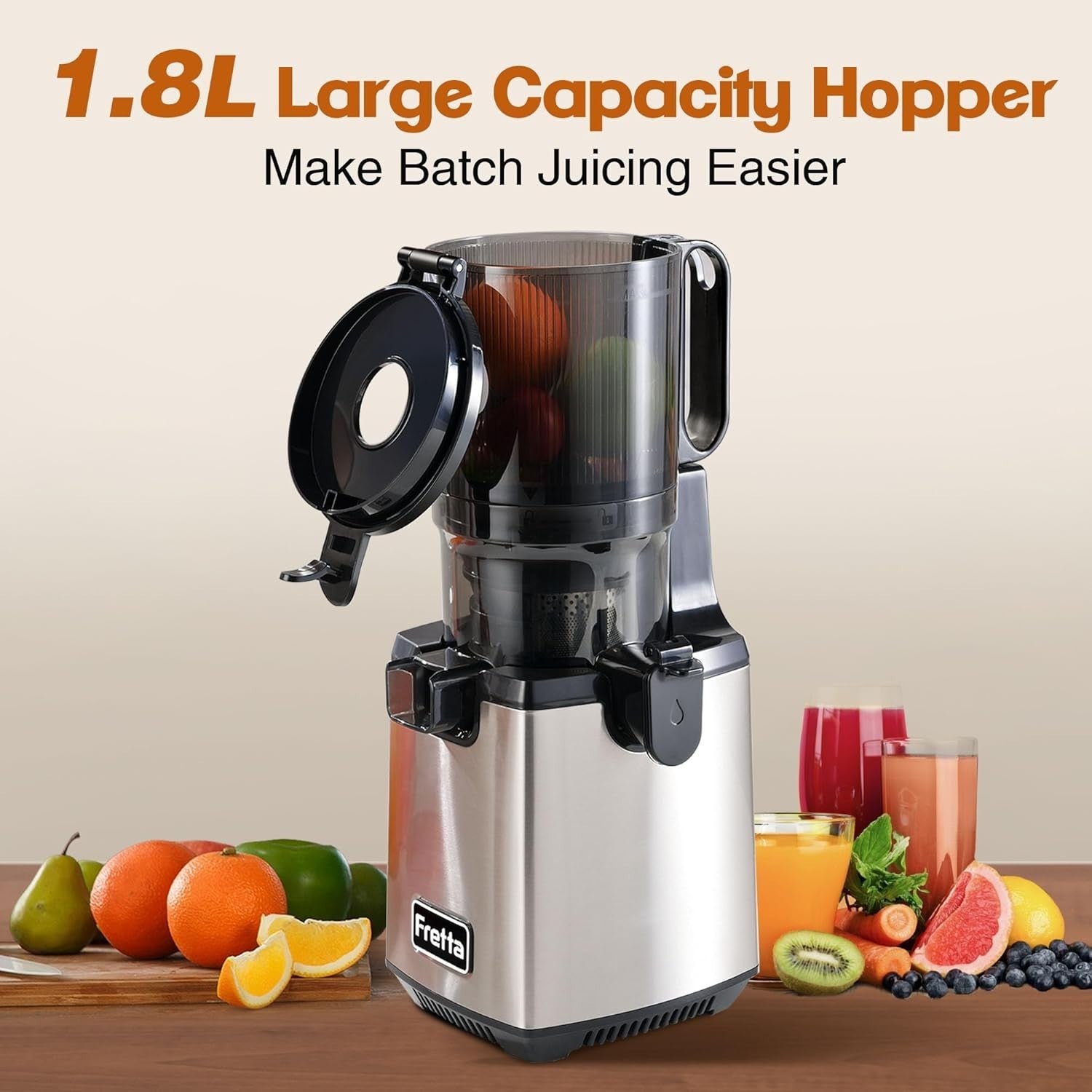 Cold Press Juicer 135mm Wide Mouth Whole Fruit 250W Quiet BPA Free