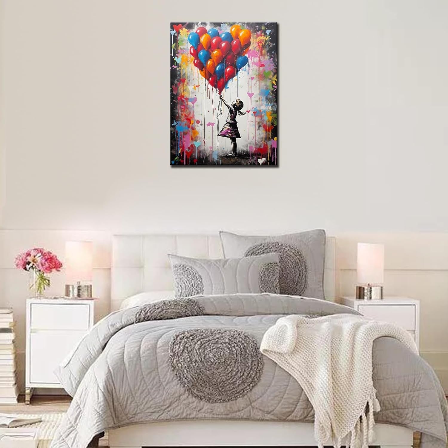 Banksy Style Balloon Girl Canvas Wall Art Framed 40x30cm
