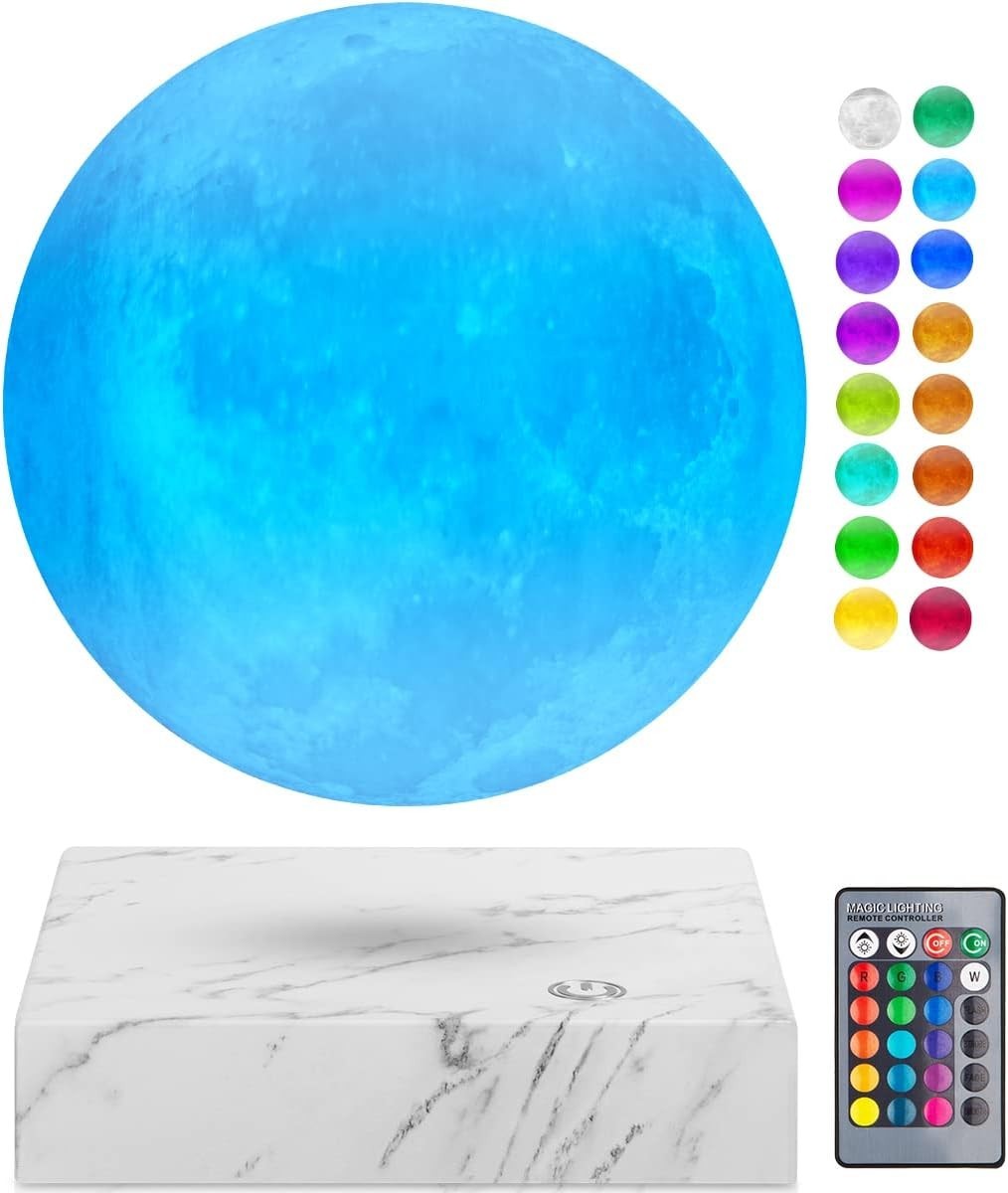 Magnetic Floating Moon Lamp 16 Colors, Rotating 3D LED Night Light 22cm