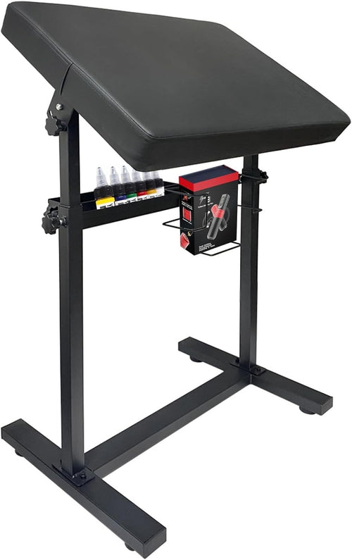 Tattoo Armrest Stand Adjustable Height 360° Rotating PU Padded Studio Rest