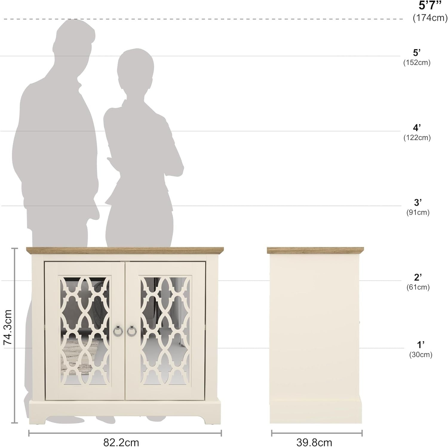 Ivory Oak 2 Door Sideboard Cabinet Lockable Storage Console Organizer