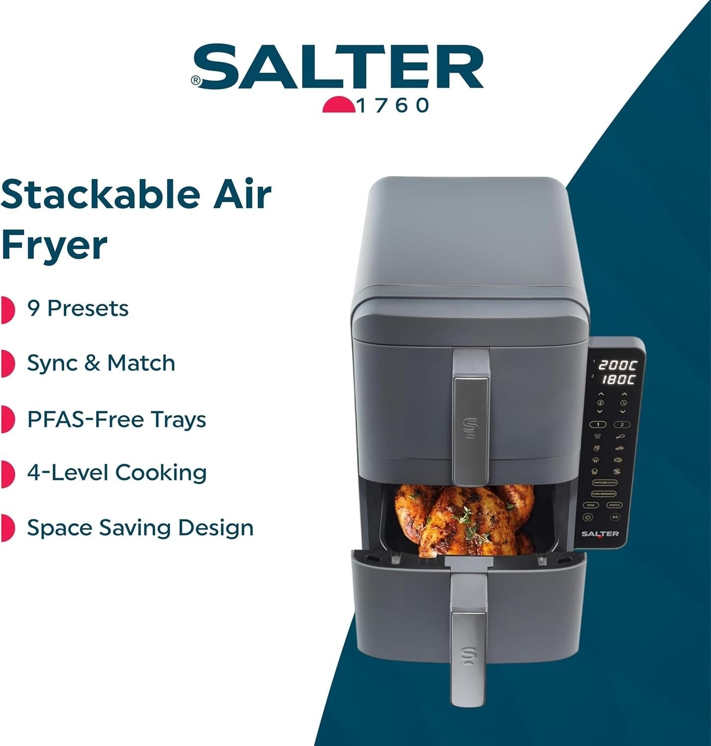 Vertical Dual Drawer Air Fryer 9L  4-Layer Cooking, 9 Presets, Sync/Match, 2400W