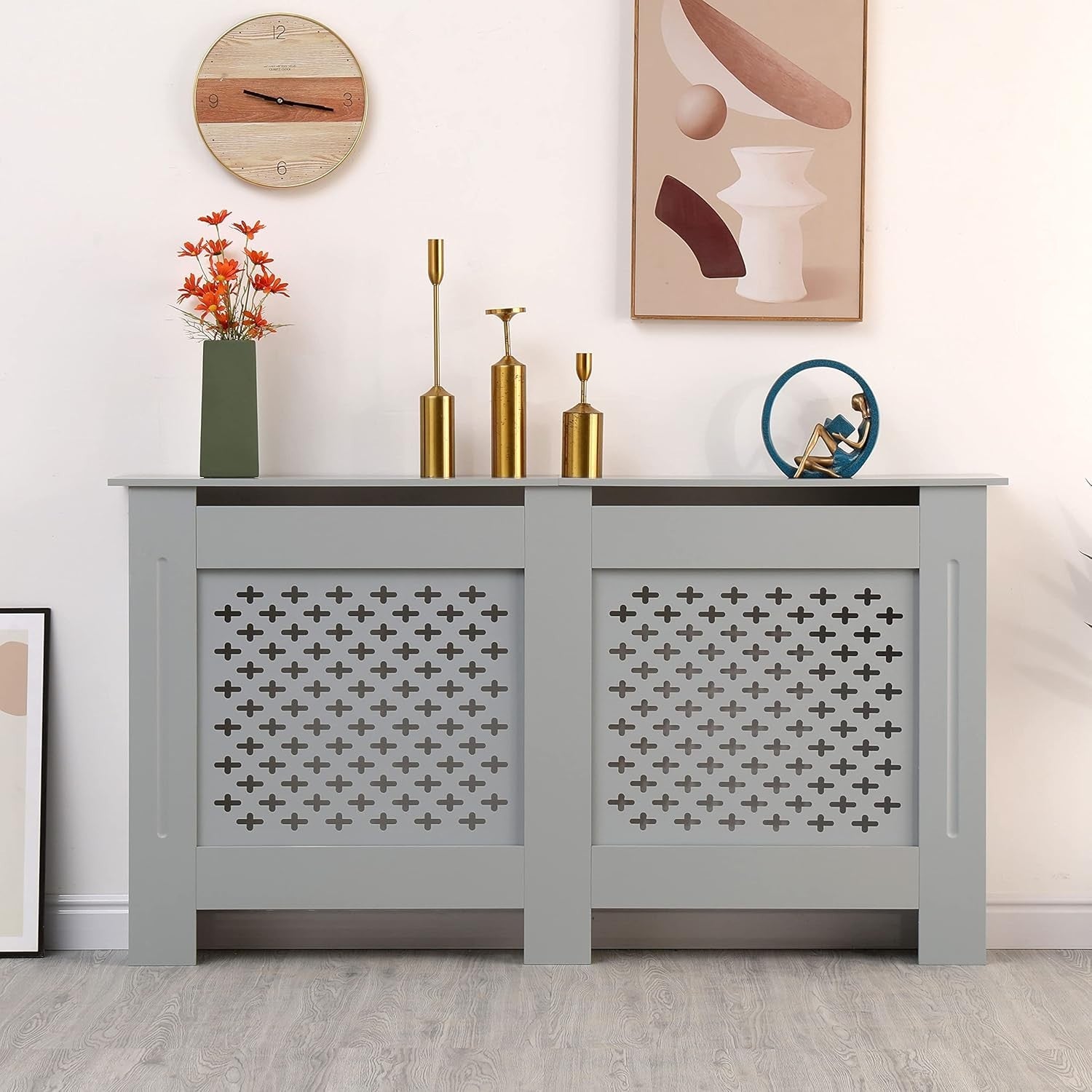 Large Grey Radiator Cover MDF Satin Finish Decorative Cabinet