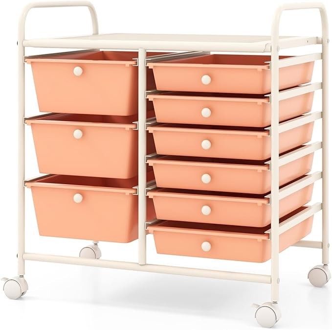 9 Drawer Rolling Storage Cart Makeup Trolley Organizer w/ Lock Wheels