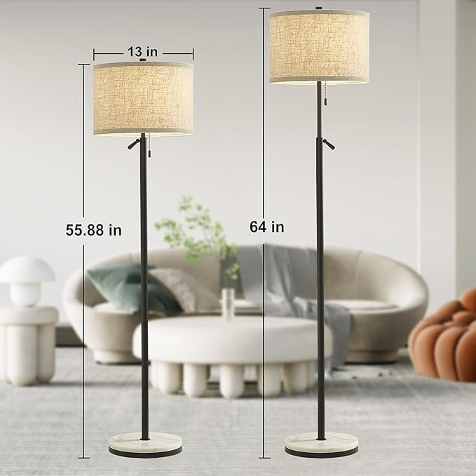 Black Marble Floor Lamp Adjustable Means Pull Chain Standing Light