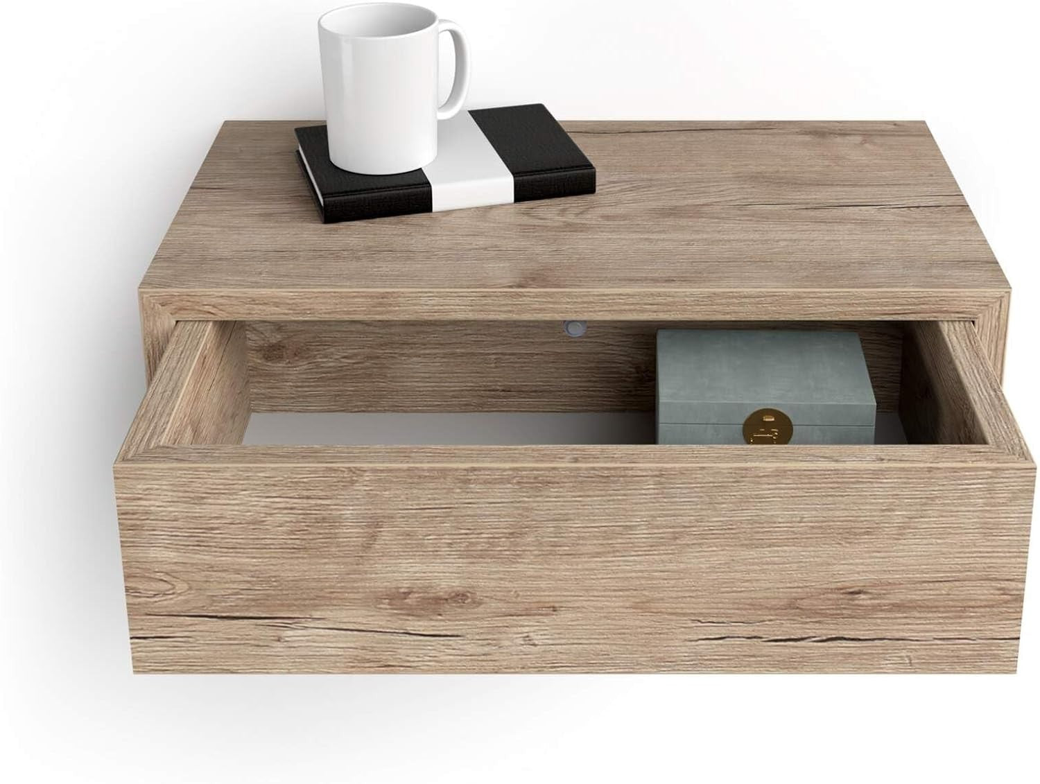 Floating Oak Wall Bedside Table with Drawer – Modern Space Saving Nightstand