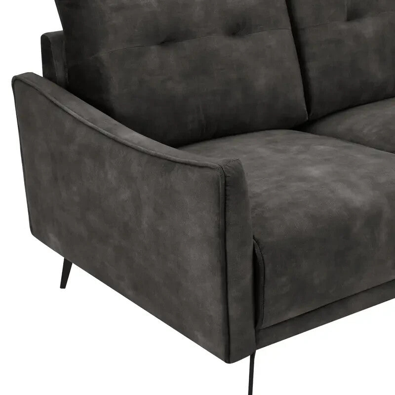 Steel Grey Velvet 2 Seater Sofa | Modern Tufted Couch w/ Metal Legs