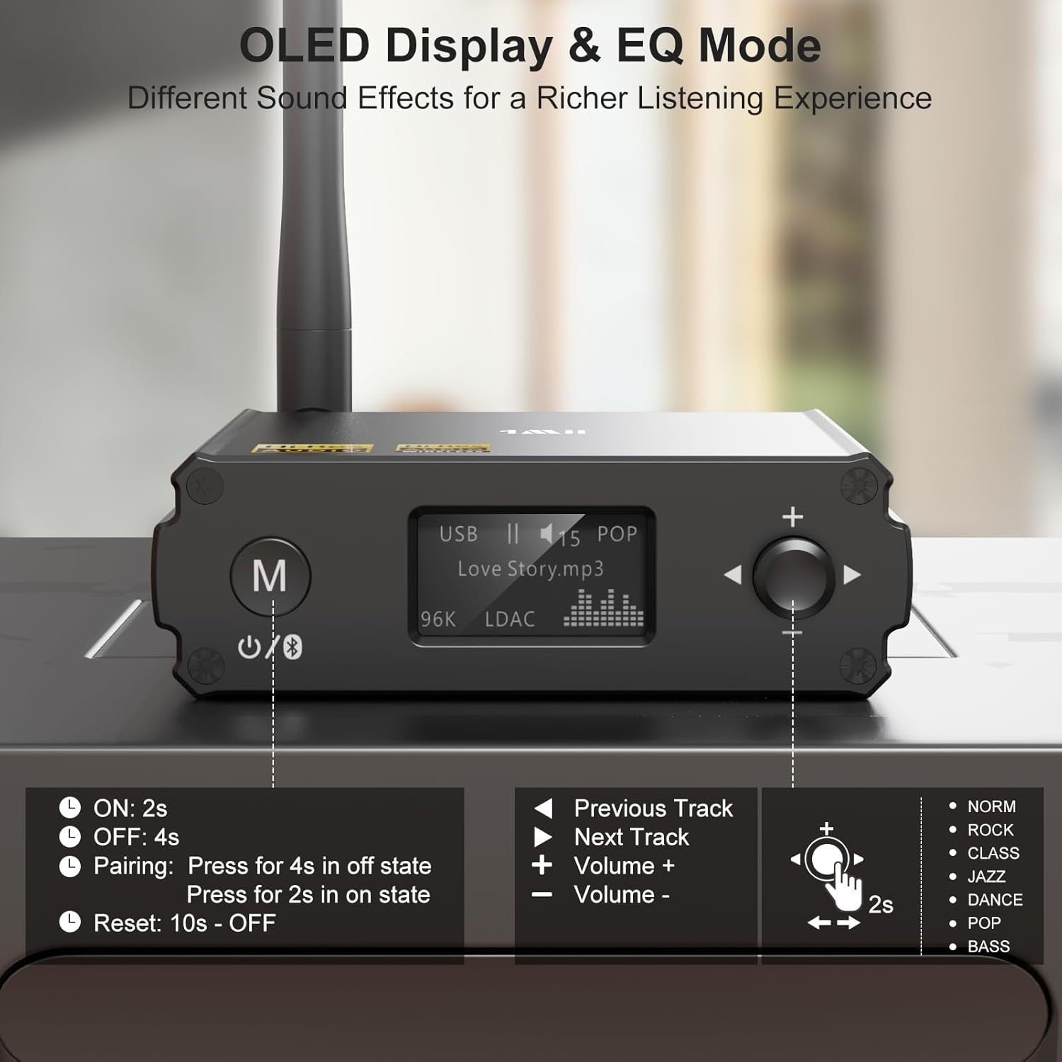 HiFi Bluetooth 5.1 Audio Receiver DAC LDAC aptX HD OLED Display RCA Output
