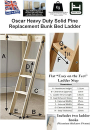 Solid Pine Bunk Bed Ladder Slanted Hook Over Wooden Ladder