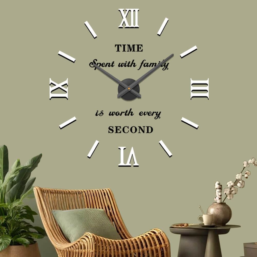 Modern DIY Frameless Wall Clock Large 3D Mirror Sticker Roman Numeral Decor