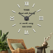 Modern DIY Frameless Wall Clock Large 3D Mirror Sticker Roman Numeral Decor
