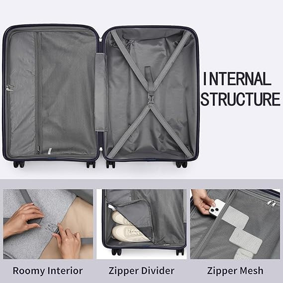 24 Inch Lightweight Hard Suitcase PP 4 Spinner Wheels TSA Lock