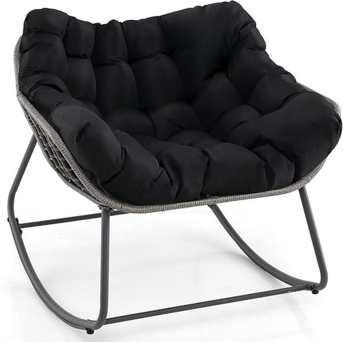 Outdoor Rattan Rocking Chair with Thick Cushion – Patio Egg Lounge Seat