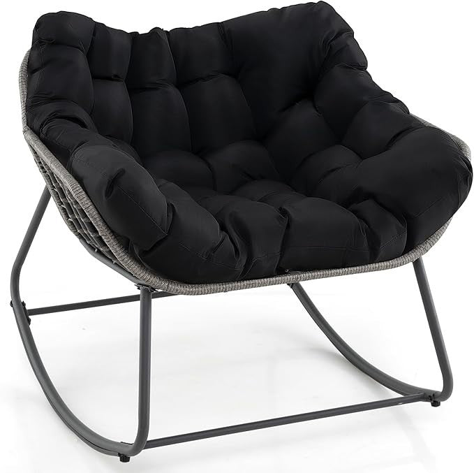 Outdoor Rattan Rocking Chair with Thick Cushion – Patio Egg Lounge Seat