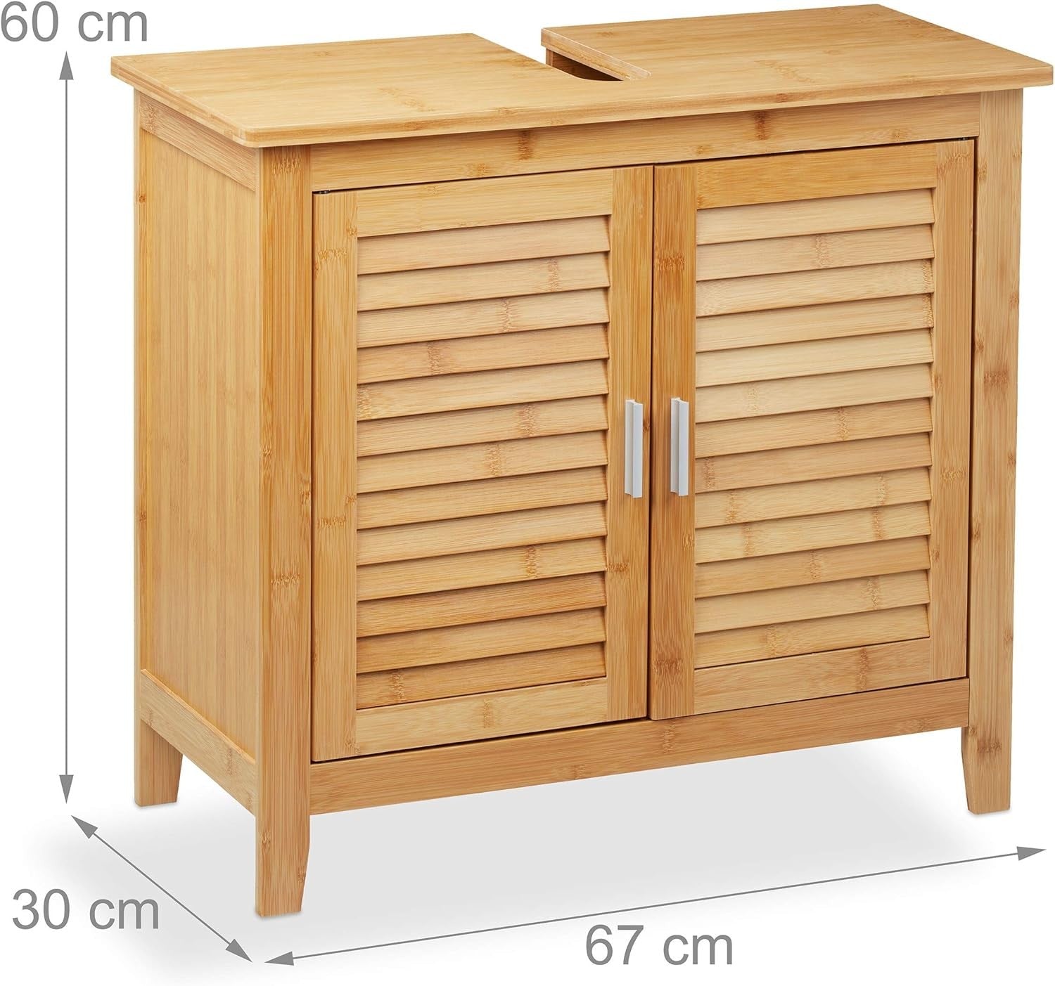 Natural Bamboo Bathroom Sink Cabinet – 2 Door Under Sink Storage Unit 67x60cm