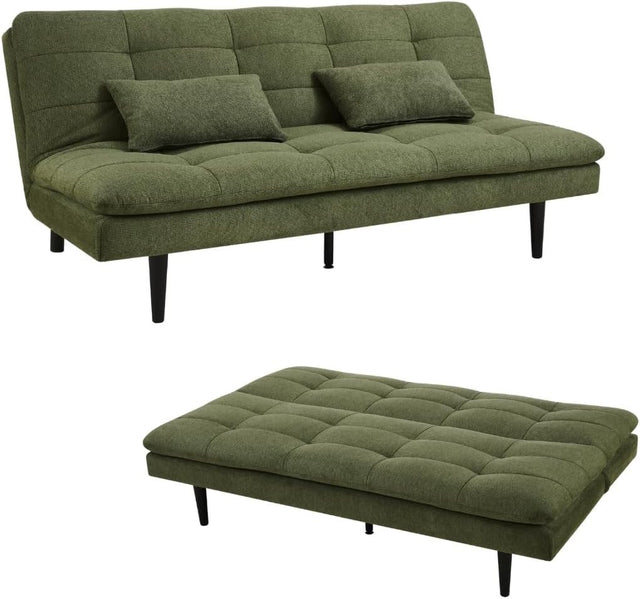 3 Seater Sofa Bed Linen Futon Couch Click Clack Tufted for Guest Room