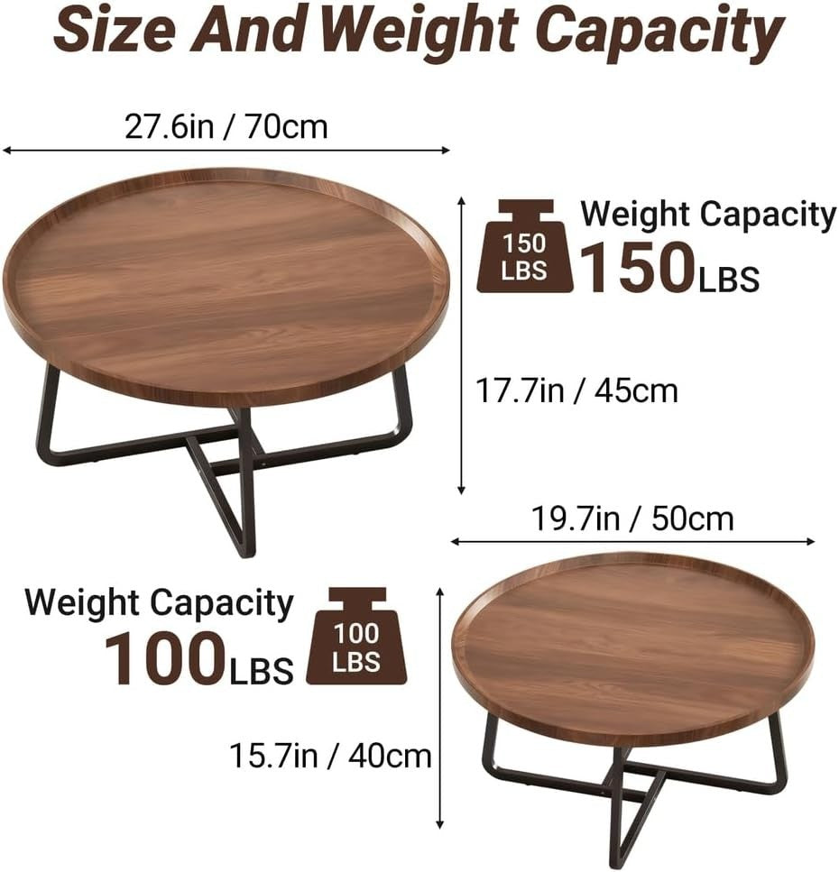 Walnut Nesting Coffee Tables Set of 2 Round Side Table Living Room Storage