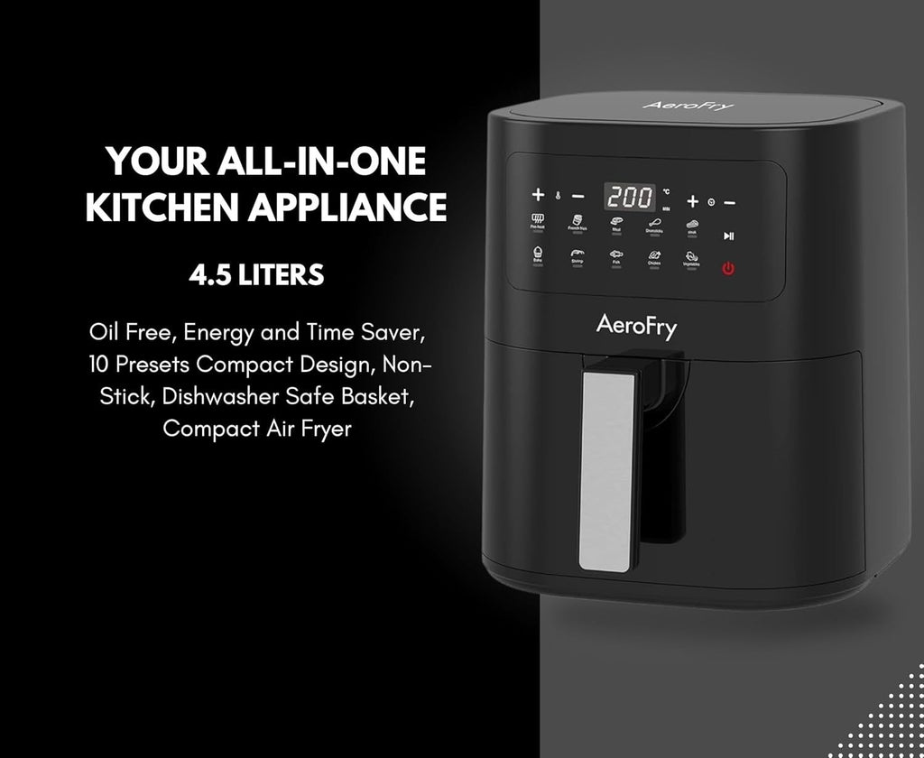 4.5L Digital Air Fryer Oil-Free Cooker Timer 10 Presets Non Stick Basket