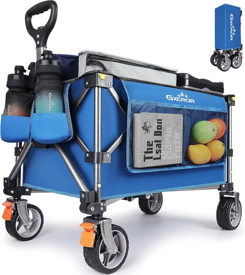 Blue 140L Heavy Duty Folding Wagon 130kg Trolley 14.5cm Wide Wheel Cart w/ Brake