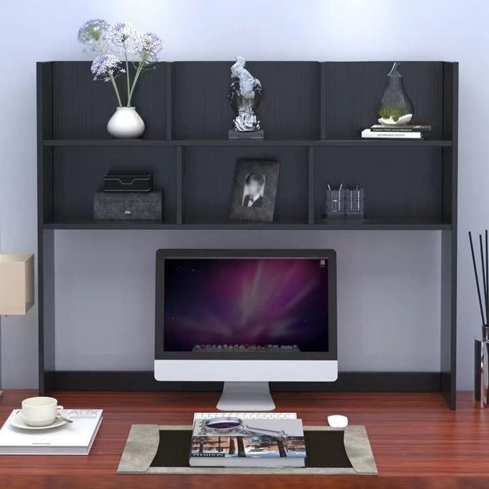 Wood Desktop Bookshelf Organizer | 7-Shelf Countertop Storage Hutch 80cm Black