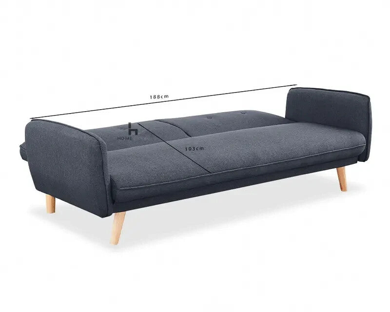 Charcoal 3 Seater Fabric Sofa Bed Tufted Back Clic Clac Natural Wood Legs