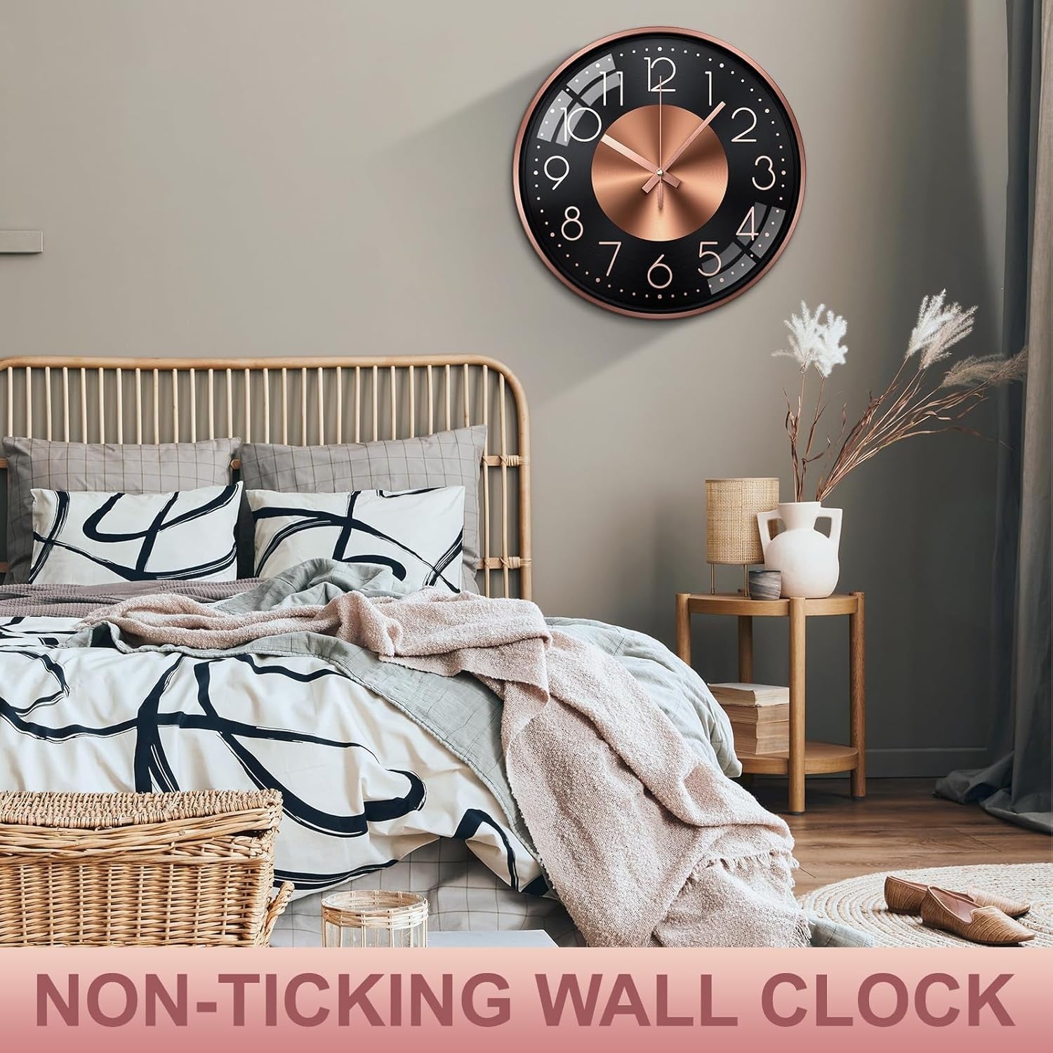 12" Rose Gold Modern Wall Clock Silent Aluminium Round Decor for Kitchen Bedroom