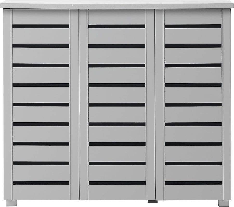 Space-Saving 5 Tier Shoe Cabinet Storage Rack 3 Door Organizer Light Grey