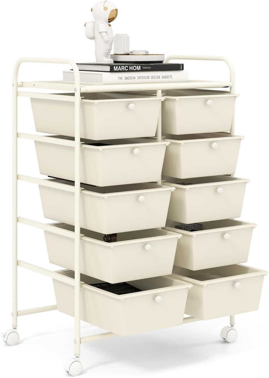 White 10 Drawer Rolling Storage Cart Utility Organizer Trolley Wheels