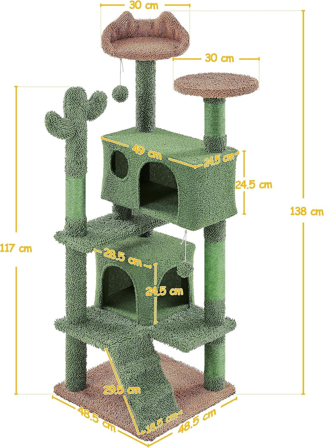 138cm Green Cactus Cat Tree Tower with Condo Scratching Posts Play Centre