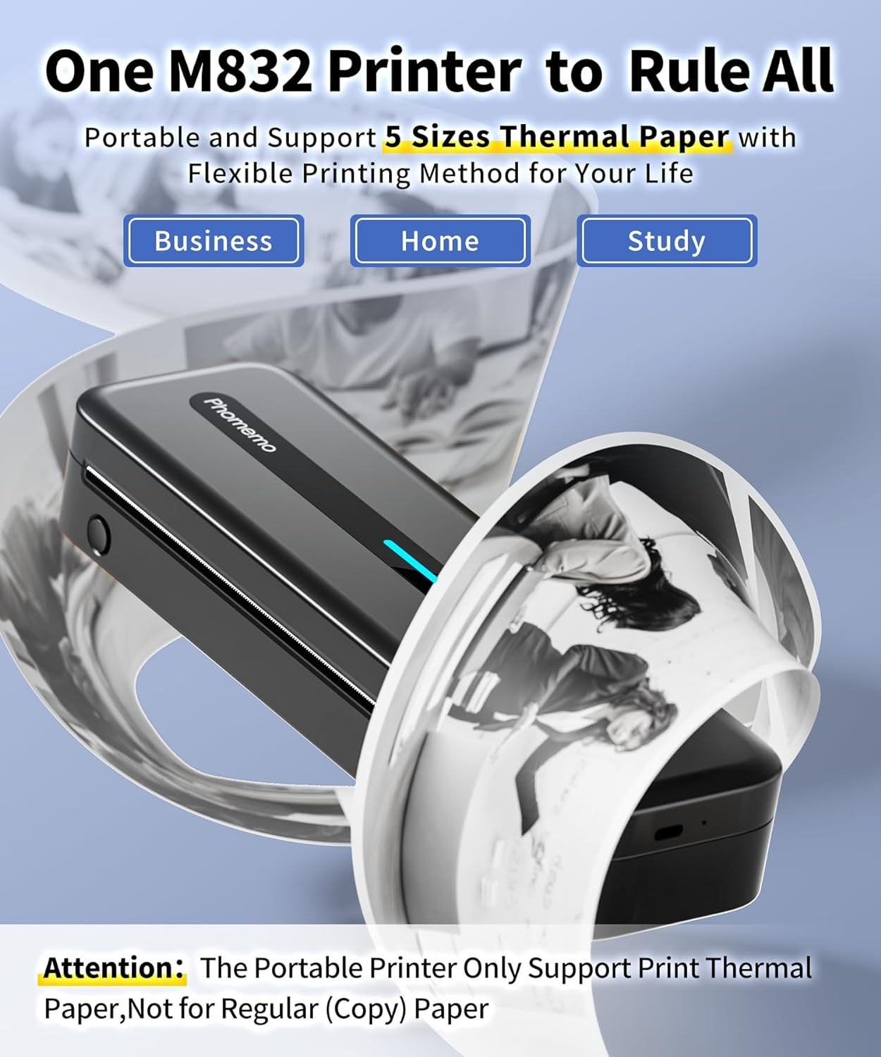 A4 Portable Thermal Printer 300DPI Bluetooth Inkless Kit