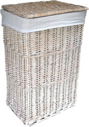 Large White Wicker Laundry Basket with Lid & Washable Liner – Elegant Hamper